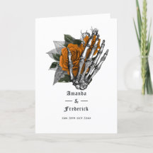 Naranja Floral Skeleton Boda gótico
