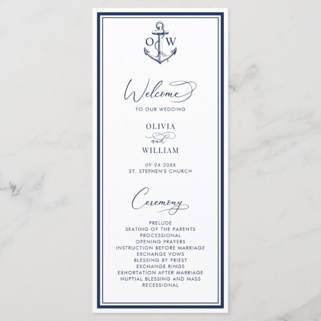 Programa Nautical Anchor Monogram Wedding (Anverso)