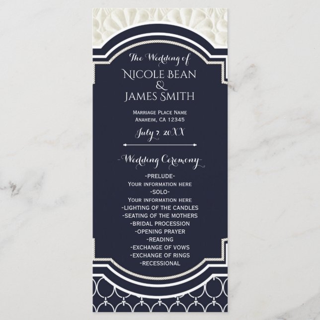 Programa Nautical Elegant Navy White Beach Wedding (Anverso)