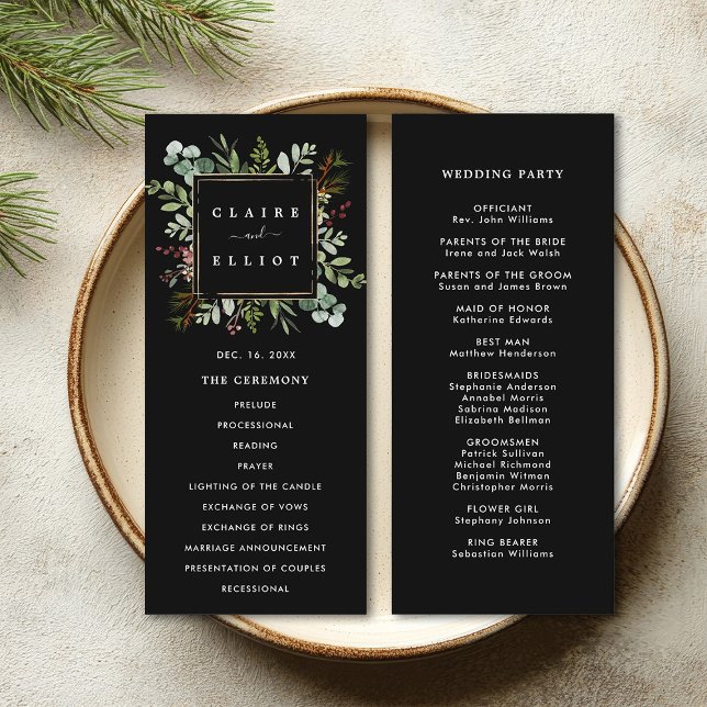 Programa Navidades de la vegetación botánica Boda negro de  (Front & Back)