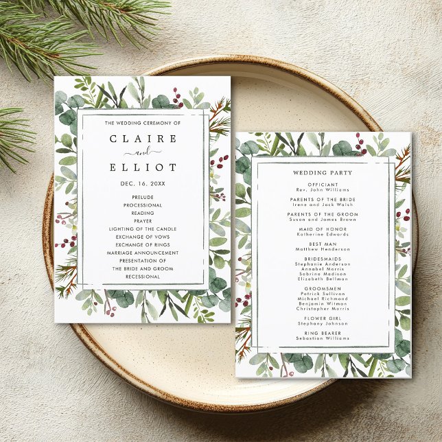 Programa Navidades de la vegetación botánica Boda Verde (Front & Back)