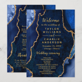 Programa Navy Blue and Gold Agate Wedding Program