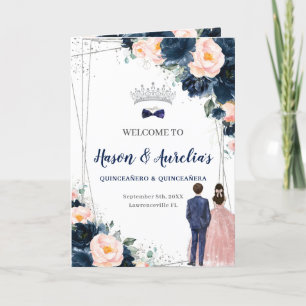 Programa Navy Blue Rubor Floral Twins Boy Chica Quinceañera