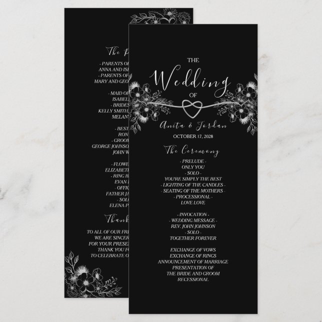 Programa Negro elegante con encaje de plata (Anverso / Reverso)