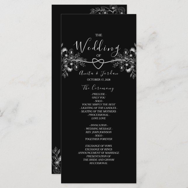 Programa Negro elegante de encaje plateado (Anverso / Reverso)