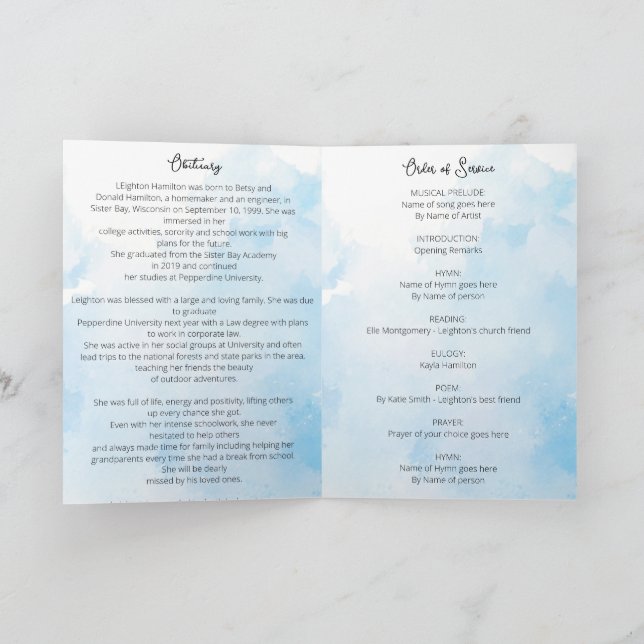 Programa Nubes Obituario Funeral Orden de servicio (Interior)