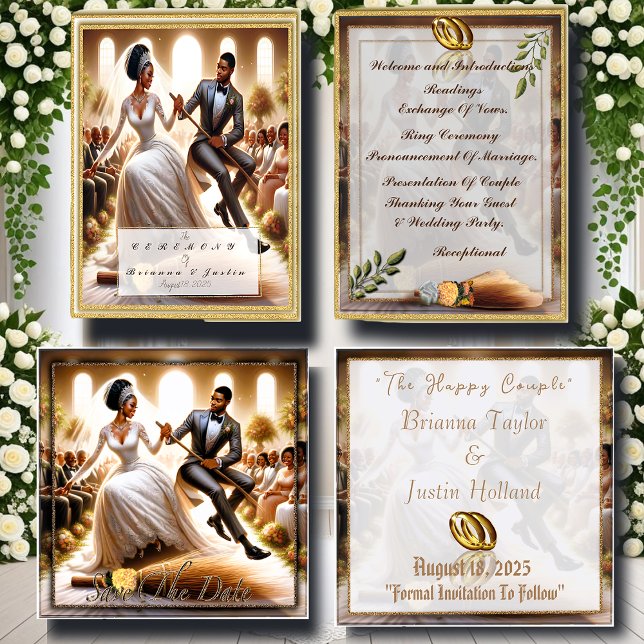 Programa Nuestro día de bodas engaña a elegante afroamerica (Personalize wedding invitations and save-the-date cards to meet your special requirements)
