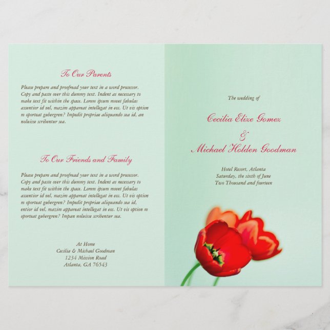 Programa nupcial floral de tulipán de primavera (Anverso)