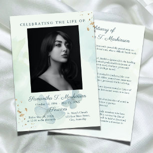 Programa Obituario funerario de mariposa color agua verde