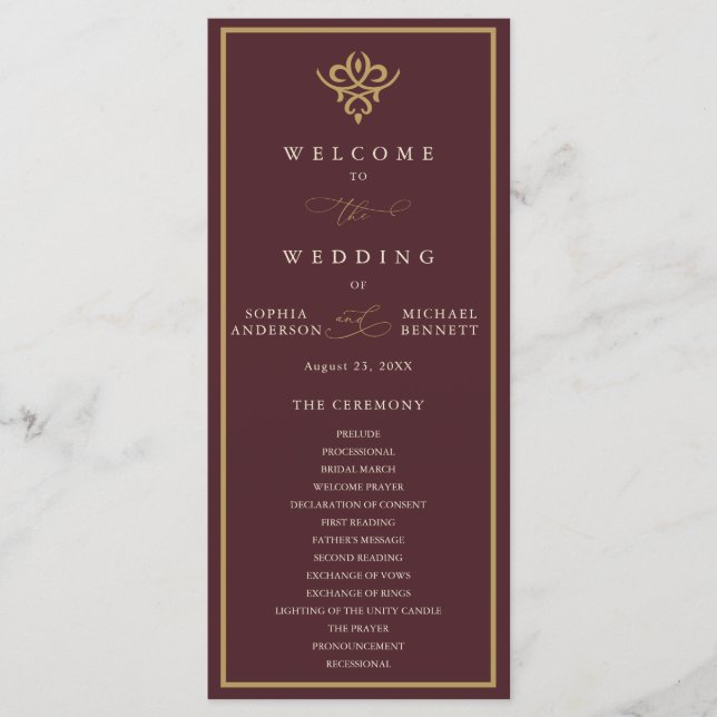 Programa Old Money Burgundy Wedding Program (Anverso)