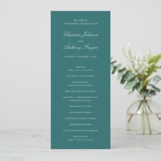 Programa Old Money Teal Classic Wedding (Anverso de pie)