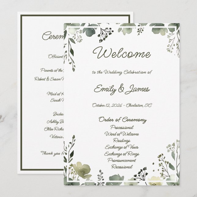 Programa Olive Floral Wedding (Anverso / Reverso)
