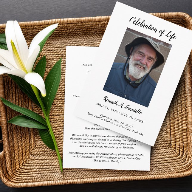 Programa Orden Clásico de Servicio Funeral Foto Plana (Classic Order Of Service Funeral Photo Flat Program)