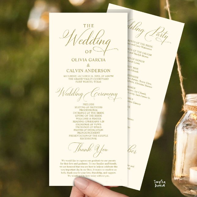 Programa Orden de Ceremonia de Boda Clásico Elegante Modern (Modern Elegant Classy Wedding Ceremony Order Program Card in yellow gold cream)