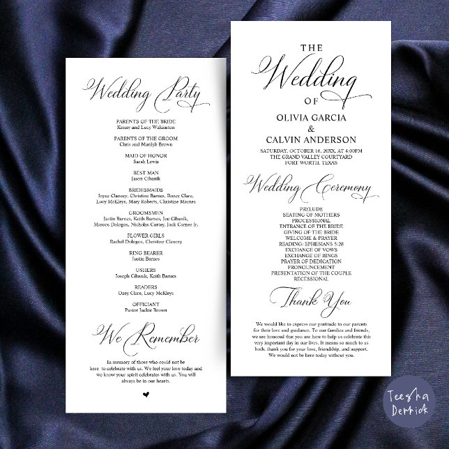 Programa Orden de Ceremonia de Boda Clásico y Elegante (Modern Elegant Classy Wedding Ceremony Order Program Card in Black and White)