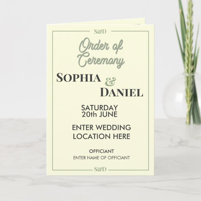 Programa Orden de Ceremonia de Boda Editable Moderno (Anverso)