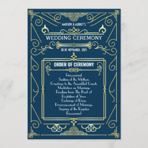 Programa Orden de Ceremonia de Oro Azul Art Deco