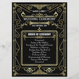 Programa Orden de Ceremonia de Oro Negro Art Deco