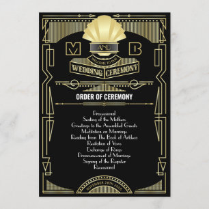 Programa Orden de Ceremonia de Oro Negro Art Deco