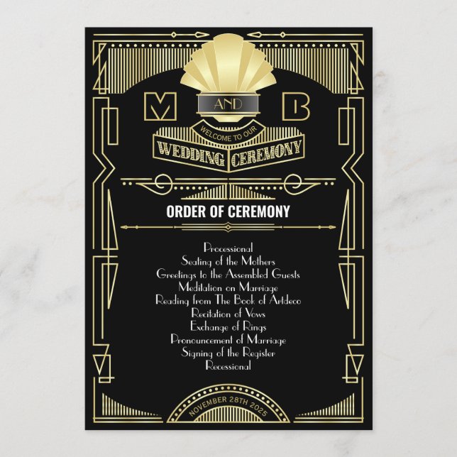 Programa Orden de Ceremonia de Oro Negro Art Deco (Anverso)