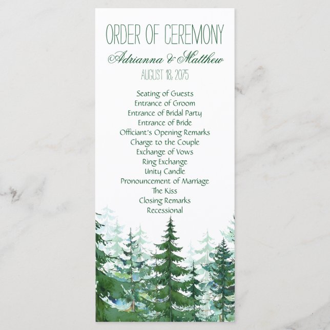 Programa Orden de Ceremonia del Boda del Árbol del Par (Anverso)