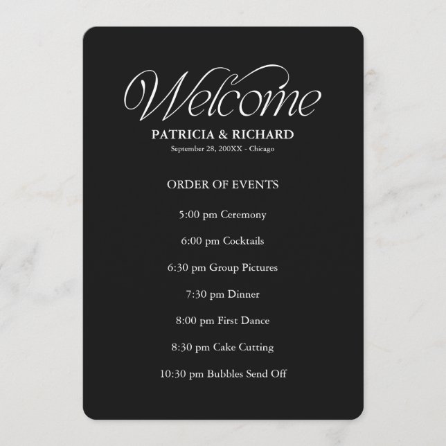 Programa Orden de eventos de la boda Cronología Calendario (Anverso)