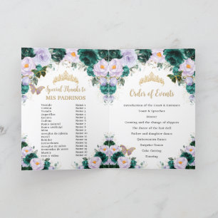 Programa Orden de eventos de la Quinceañera floral esmerald