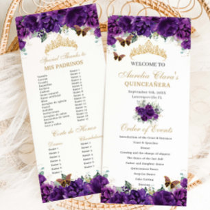 Programa Orden de eventos de la Quinceañera floral púrpura 