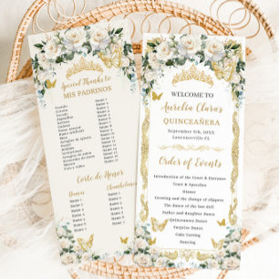 Programa Orden de eventos de Quinceañera floral blanca marf