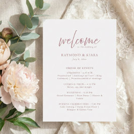 Programa Orden de eventos Dusty Pink Wedding Program Card
