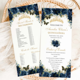 Programa Orden de la Quinceañera de la Marina Floral Azul