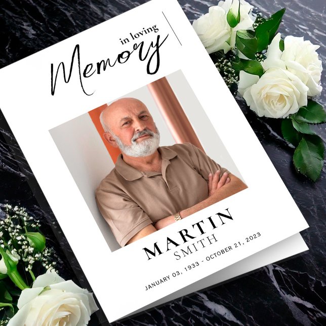 Programa Orden de memoria de amor de servicioFoto Funeral (Celebration of Life Card Template Memorial Flyer Minimalist Funeral Announcement Invitation Editable)