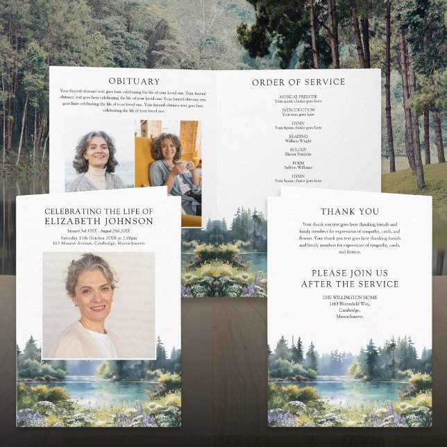 Programa Orden de servicio conmemorativo funeral del lago d (Forest Lake Funeral Memorial Order Of Service Program)