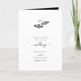 Programa Orden de servicio de Boda de mariposa blanca negra