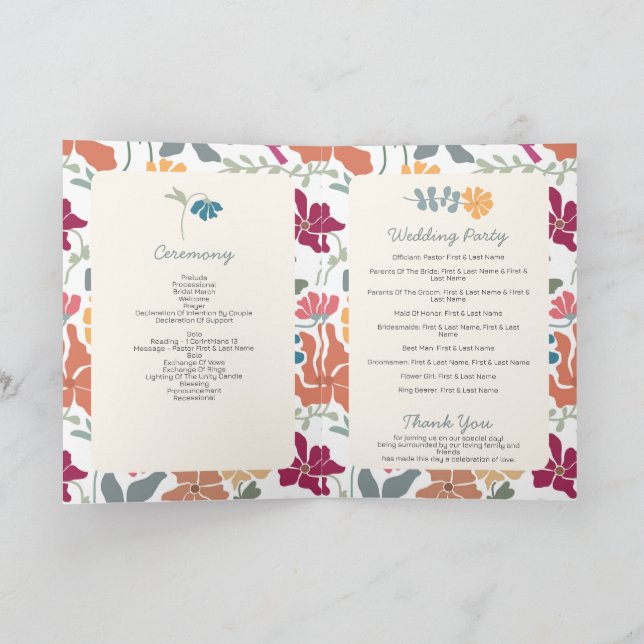 Programa Orden de Servicio de Boda Floral Retro Boho Chic (Interior)