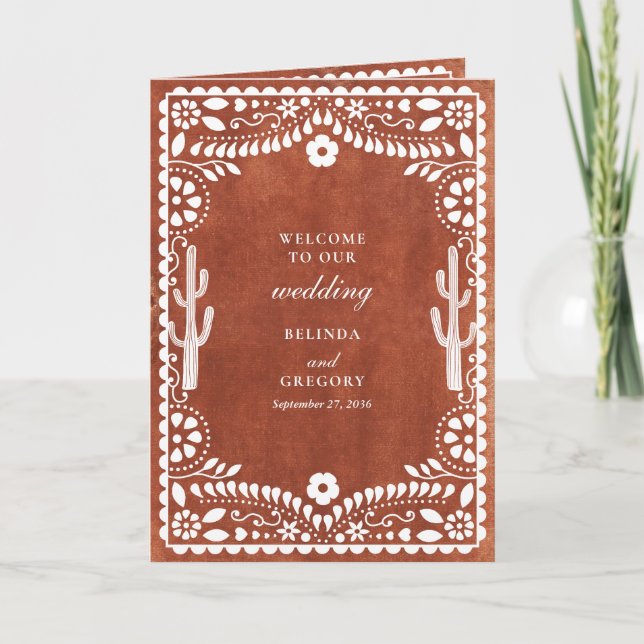 Programa Orden de Servicio de Boda Mexicana Papel Picado (Anverso)