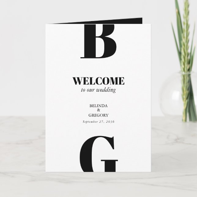 Programa Orden de servicio de boda moderno en blanco y negr (Anverso)