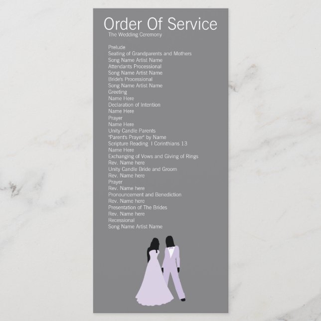 Programa Orden de servicio de dos novias Boda (Lilac y Gray (Anverso)