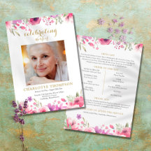 Orden de Servicio de Funeral con Foto Floral Memor