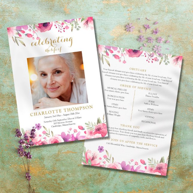 Programa Orden de Servicio de Funeral con Foto Floral Memor (Subido por el creador)