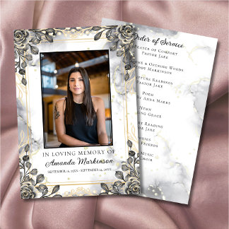 Programa Orden de servicio de Mármol Floral Negro y Oro