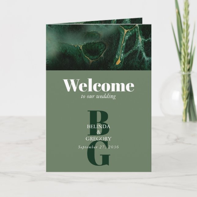 Programa Orden de Servicio de Monograma Verde Moderno (Anverso)