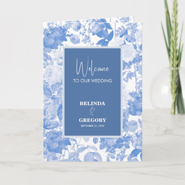Programa Orden de servicio del Boda Azul Botánico Floral (Anverso)