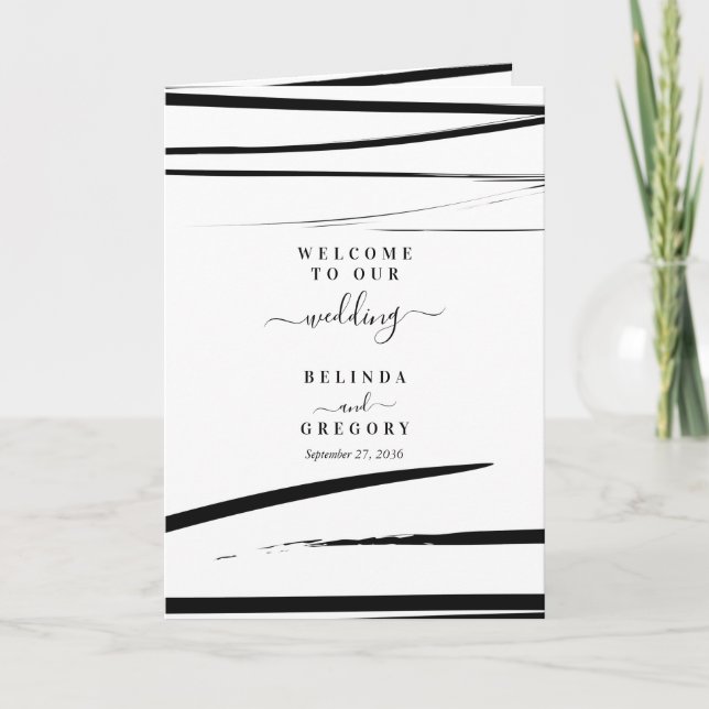 Programa Orden de servicio del Boda blanco negro moderno (Anverso)