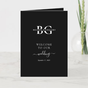 Programa Orden de servicio del Boda de Monograma Blanco Neg