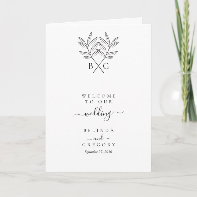 Programa Orden de servicio del Boda de monograma minimalist (Anverso)