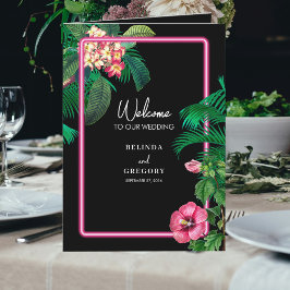 Programa Orden de servicio del Boda Retro Tropical Neon Pin