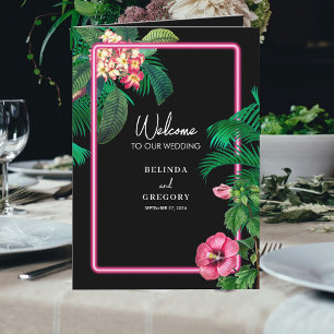 Programa Orden de servicio del Boda Retro Tropical Neon Pin
