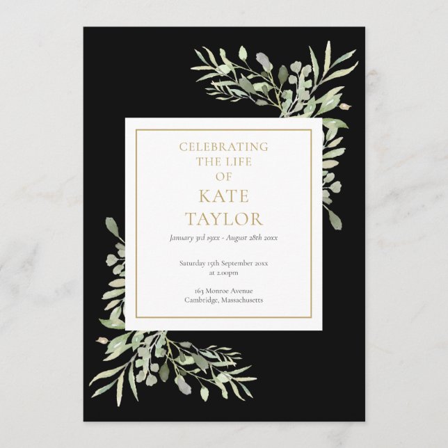 Programa Orden De Servicio Del Funeral De Black Greenery (Anverso)