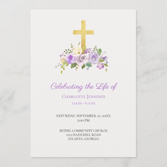 Programa Orden de servicio en memoria de funerales morados  (Anverso)